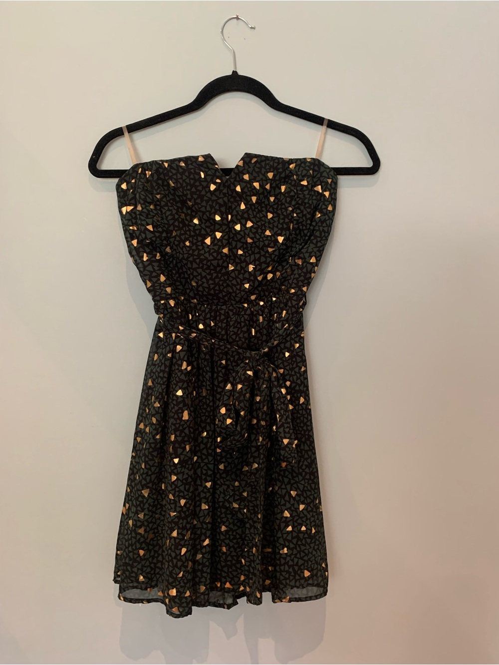 MYSTIC Black & Hunter Green Strapless Mini Dress with Gold Foil Accents